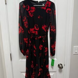 Tommy Hilfiger Black and Red Bishop Sleeve Gown